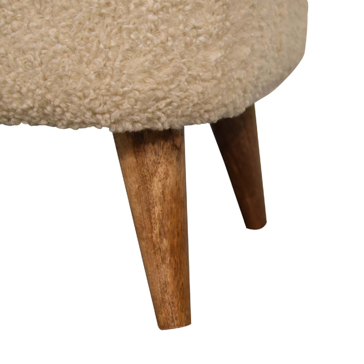 Solid Wood Boucle Upholstered Square Footstool, Beige and Brown