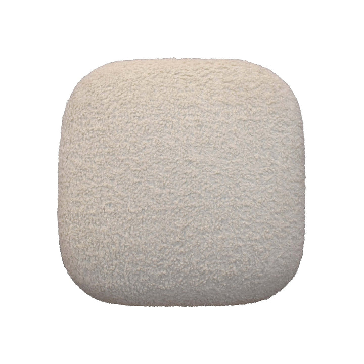 Solid Wood Boucle Upholstered Square Footstool, Beige and Brown