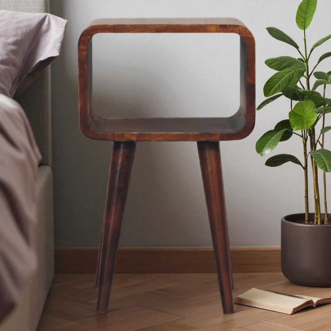 Solid Wood Mini Chestnut Curved Open Bedside, 4 Tapered Legs