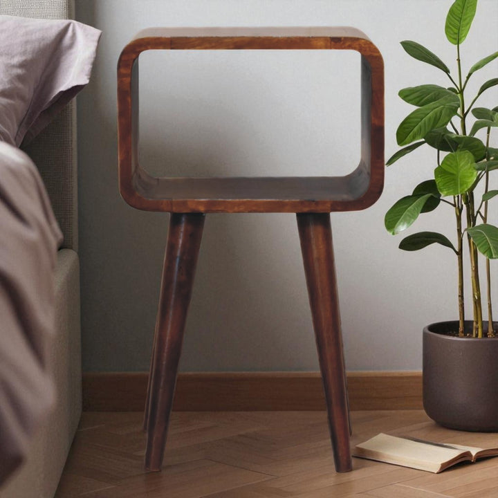 Solid Wood Mini Chestnut Curved Open Bedside, 4 Tapered Legs