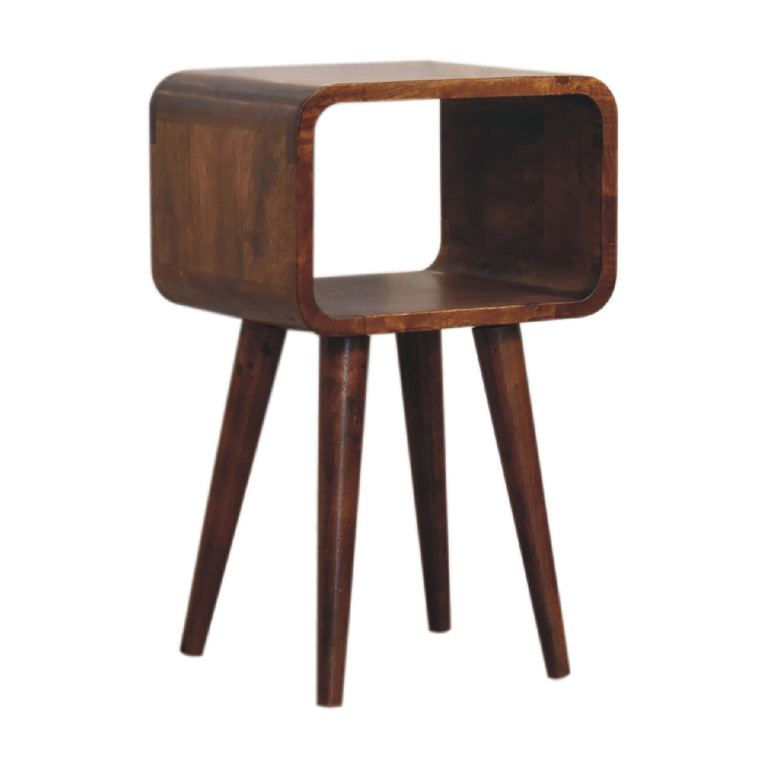 Solid Wood Mini Chestnut Curved Open Bedside, 4 Tapered Legs