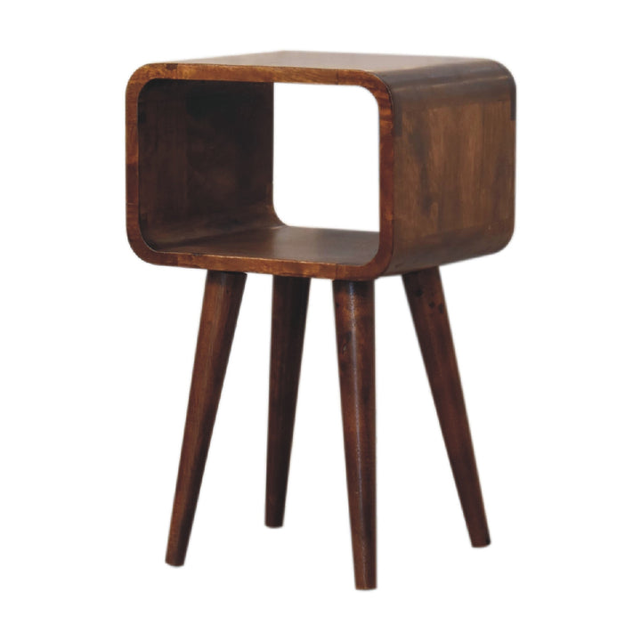 Solid Wood Mini Chestnut Curved Open Bedside, 4 Tapered Legs