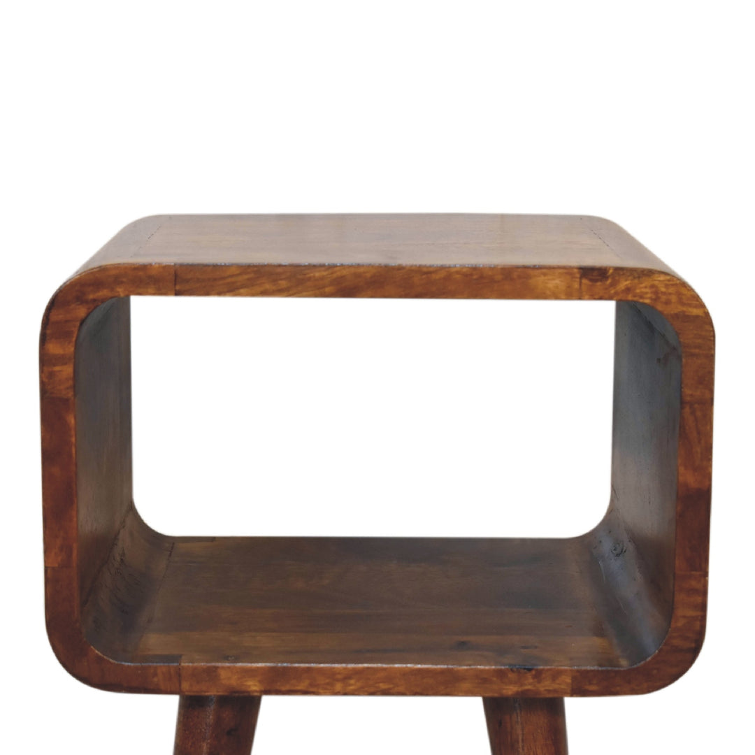 Solid Wood Mini Chestnut Curved Open Bedside, 4 Tapered Legs