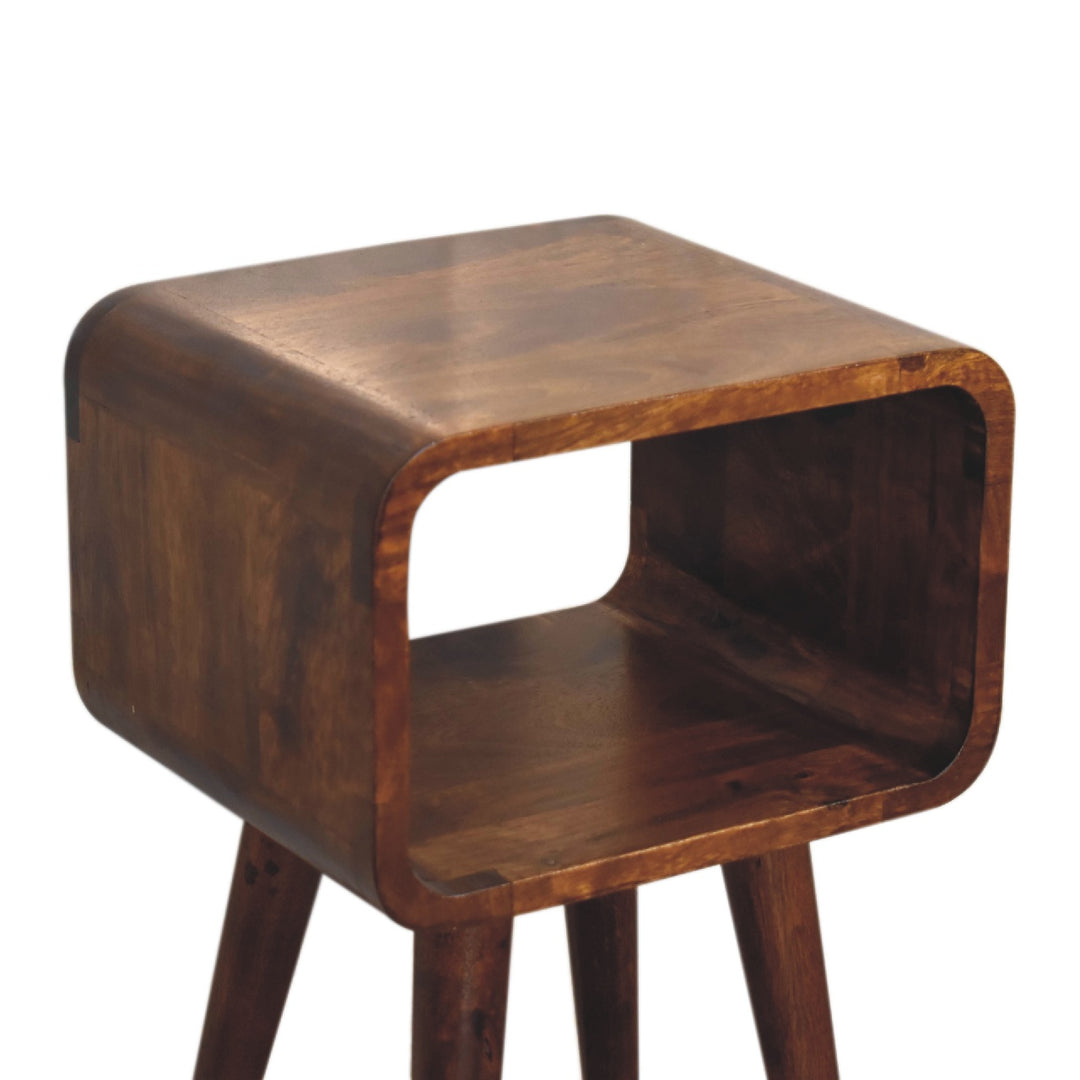 Solid Wood Mini Chestnut Curved Open Bedside, 4 Tapered Legs