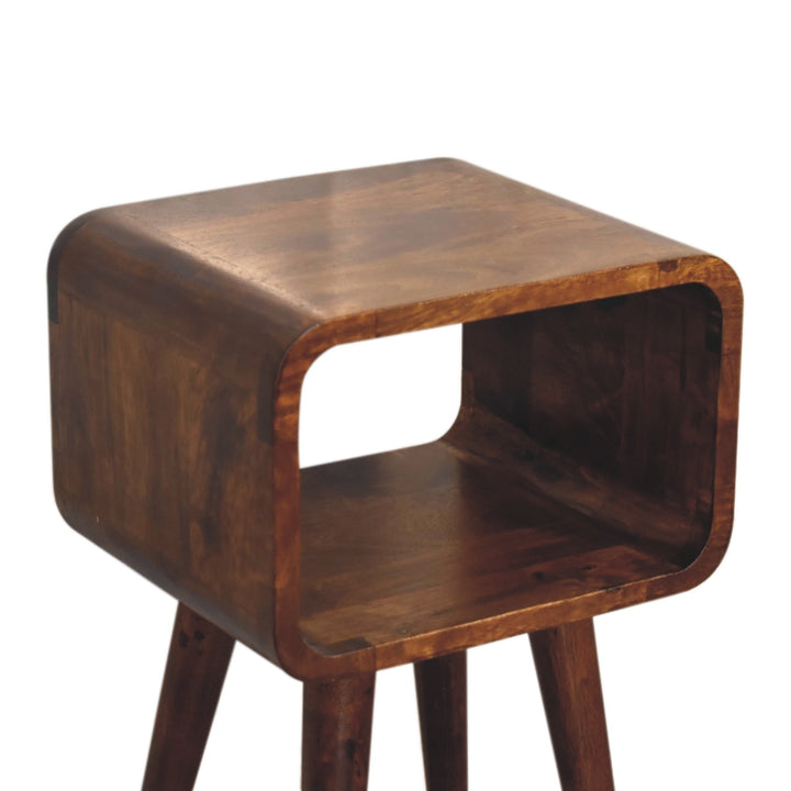 Solid Wood Mini Chestnut Curved Open Bedside, 4 Tapered Legs
