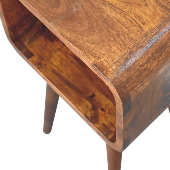 Solid Wood Mini Chestnut Curved Open Bedside, 4 Tapered Legs