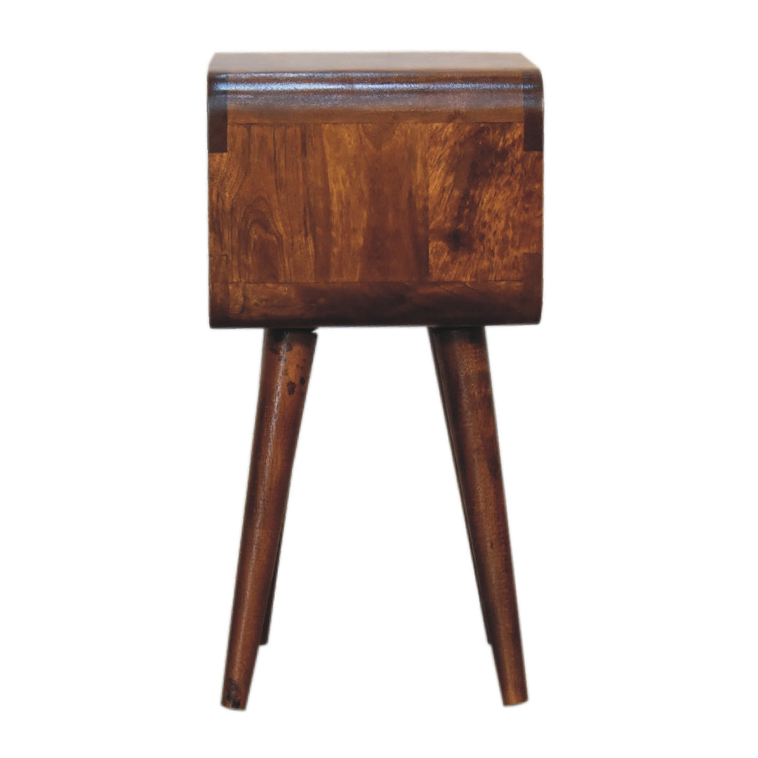Solid Wood Mini Chestnut Curved Open Bedside, 4 Tapered Legs