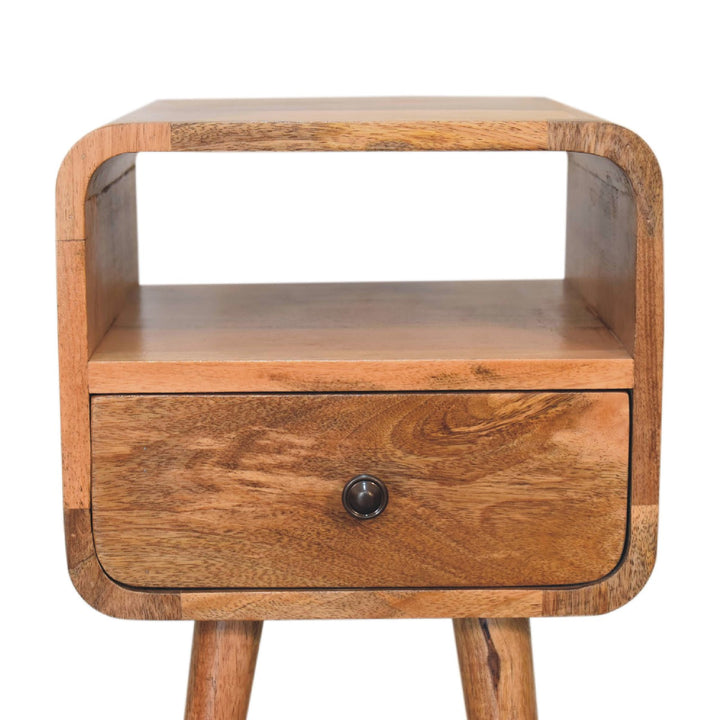 Solid Wood Mini Oak-ish Curve nightstand,1-Drawer, 1 Open-Slot, Brown