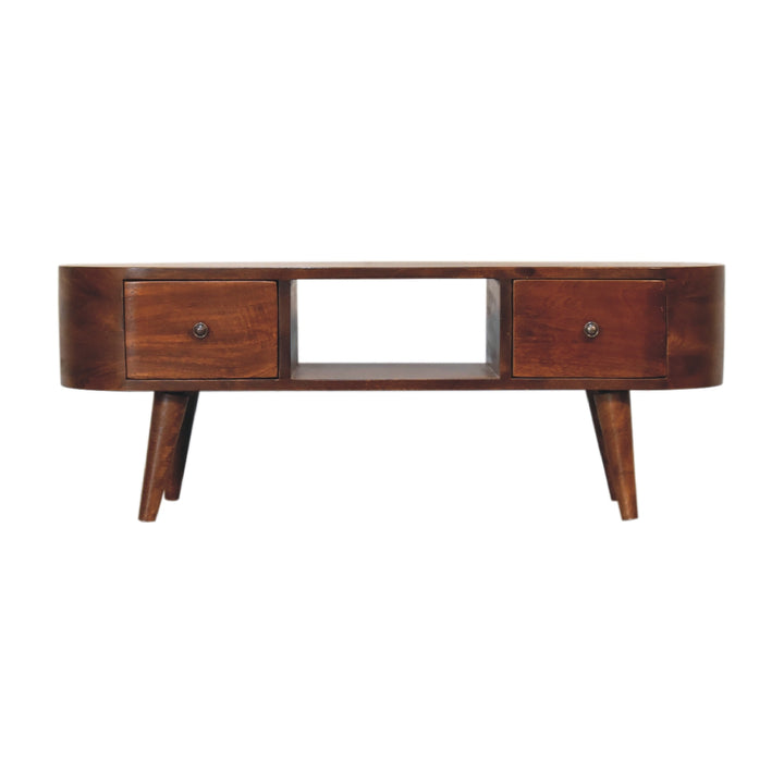 Chestnut Round Open Media Unit, 2-Drawers, 1 Open Slot, Brown
