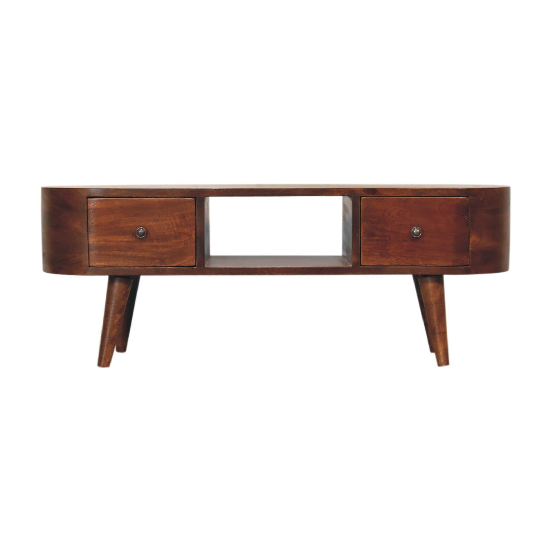 Chestnut Round Open Media Unit, 2-Drawers, 1 Open Slot, Brown
