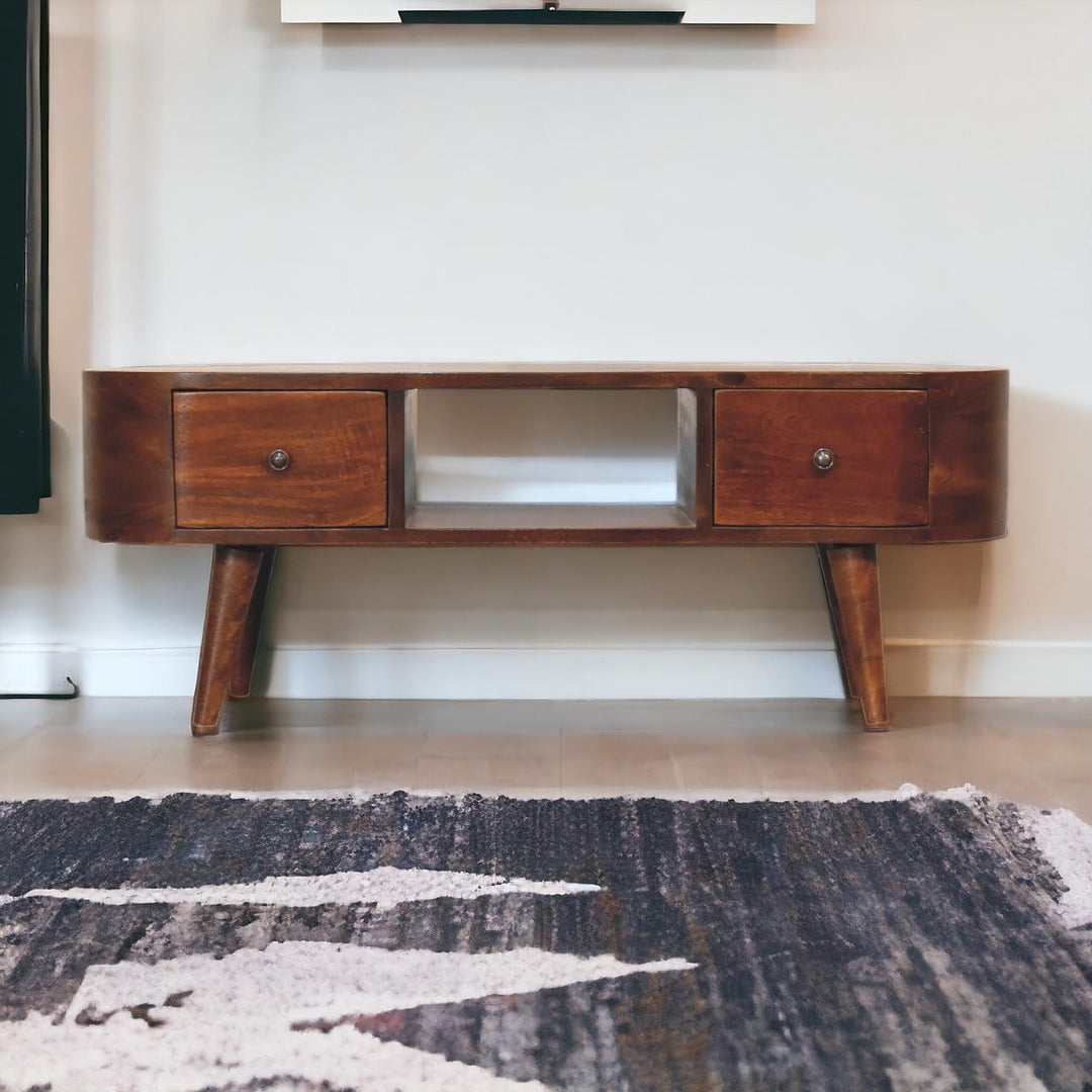 Chestnut Round Open Media Unit, 2-Drawers, 1 Open Slot, Brown