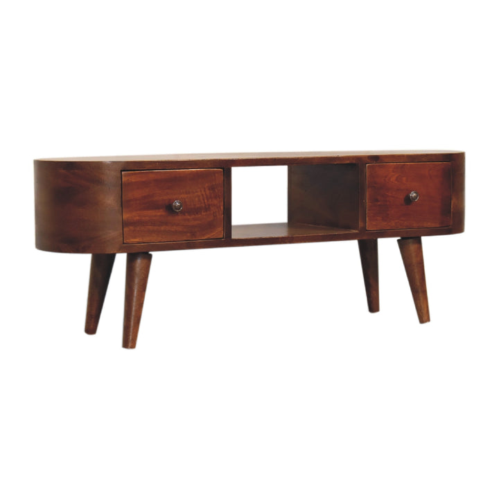 Chestnut Round Open Media Unit, 2-Drawers, 1 Open Slot, Brown