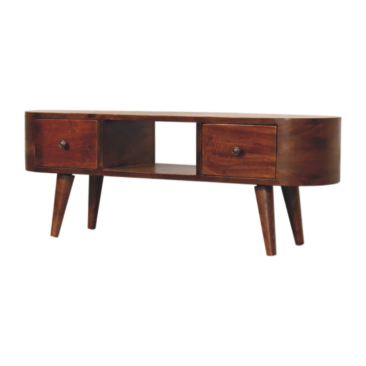 Chestnut Round Open Media Unit, 2-Drawers, 1 Open Slot, Brown
