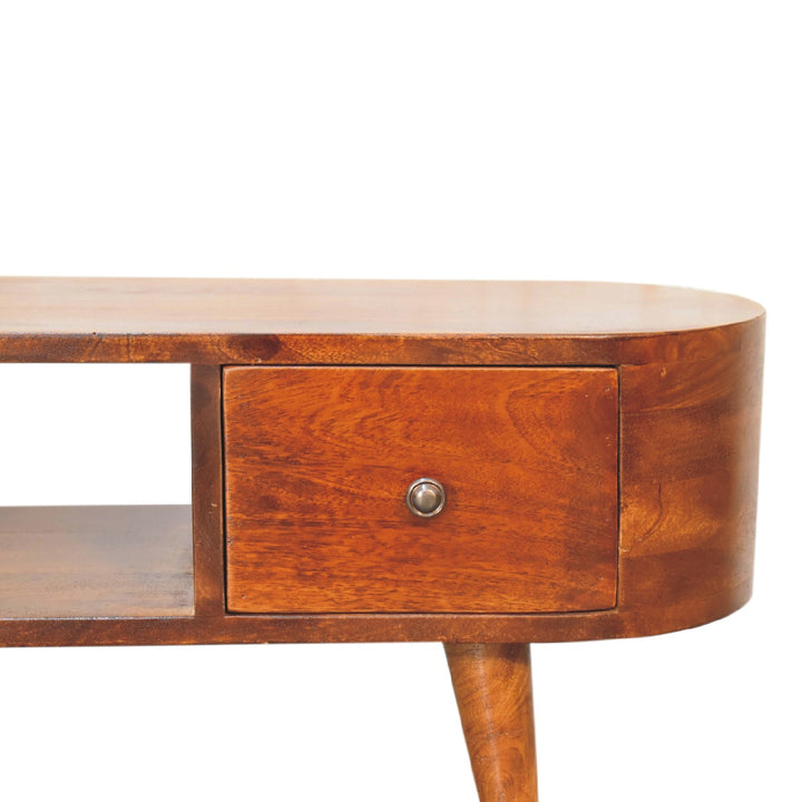 Chestnut Round Open Media Unit, 2-Drawers, 1 Open Slot, Brown