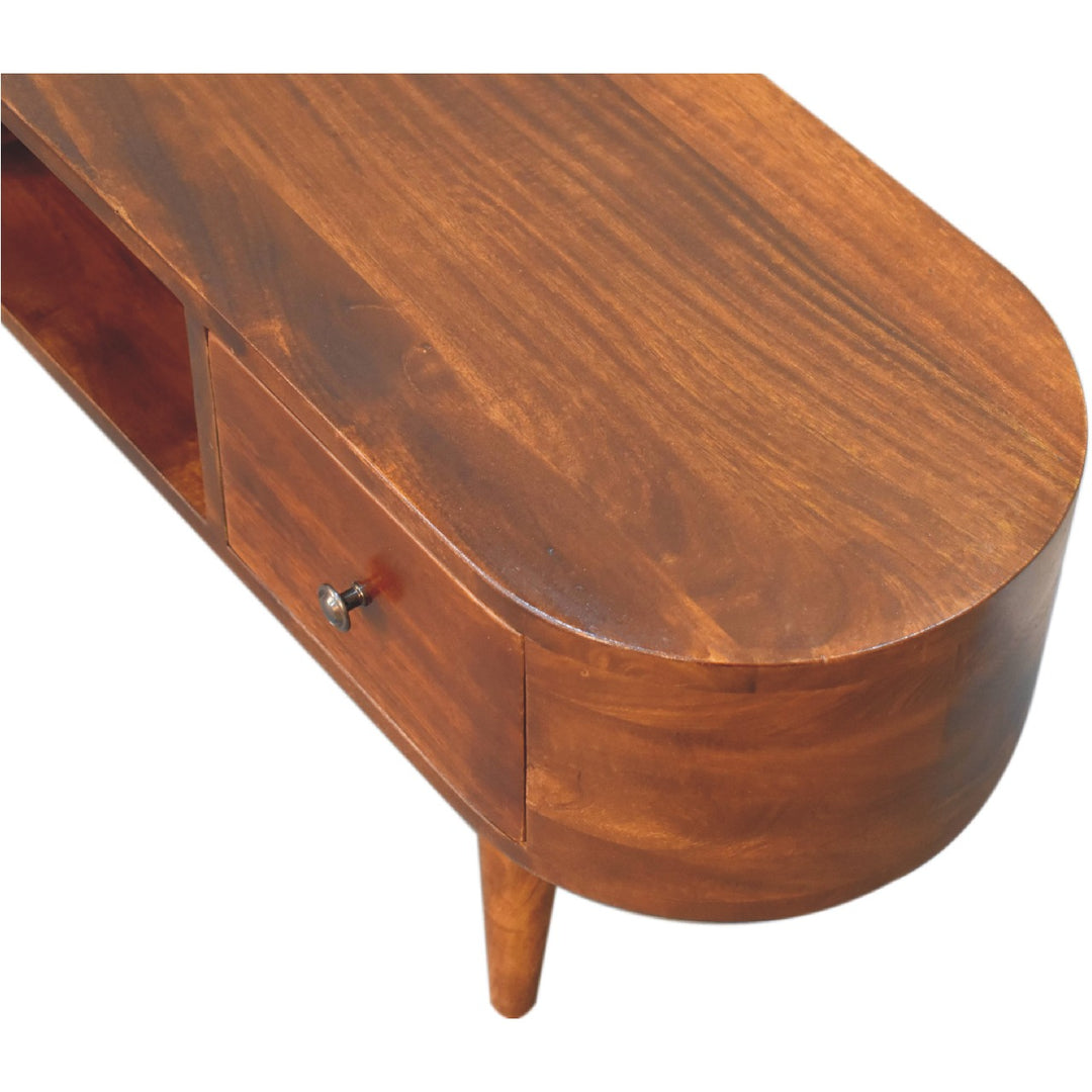 Chestnut Round Open Media Unit, 2-Drawers, 1 Open Slot, Brown