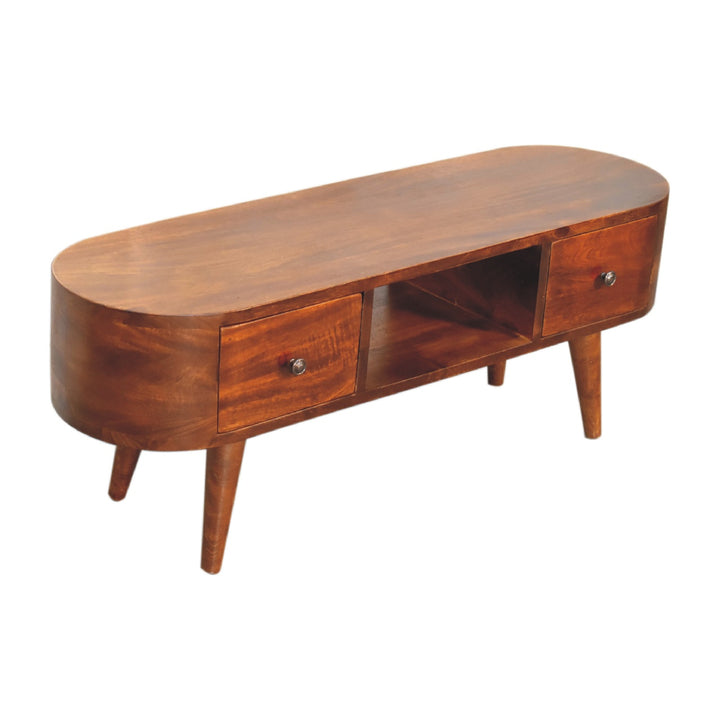 Chestnut Round Open Media Unit, 2-Drawers, 1 Open Slot, Brown