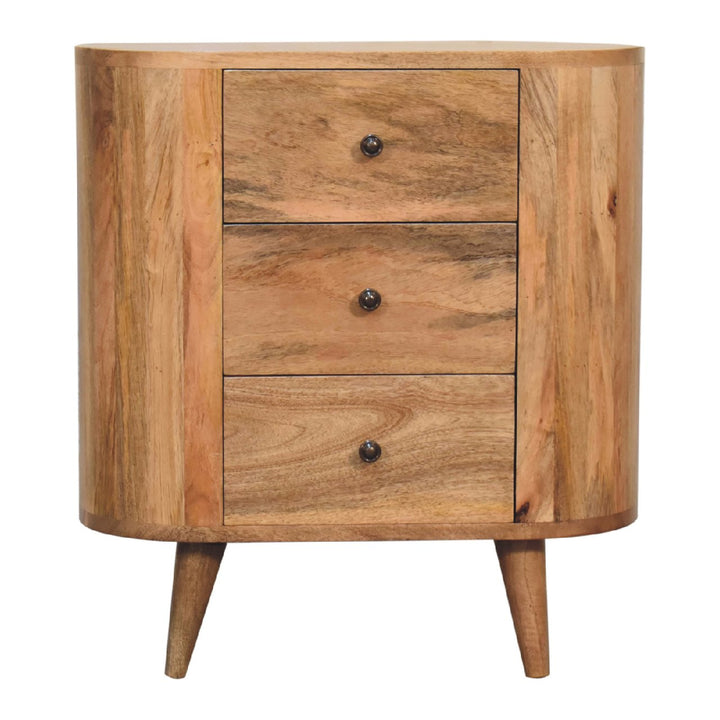 Solid Wood Mini Oak-ish Cabinet, 3-Drawer, Nordic Legs, Brown