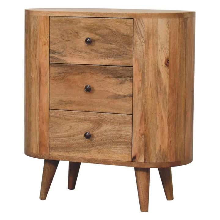 Solid Wood Mini Oak-ish Cabinet, 3-Drawer, Nordic Legs, Brown