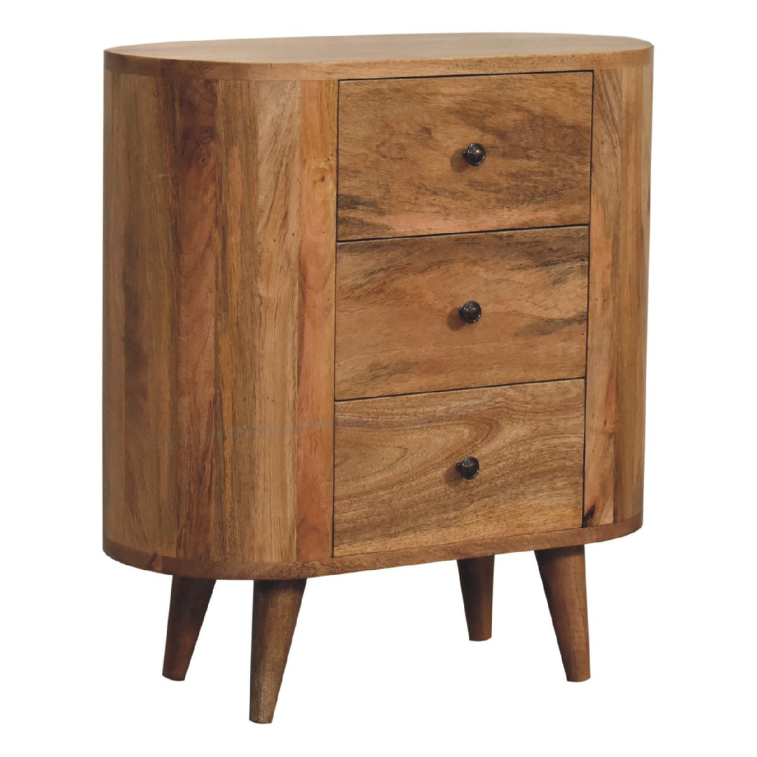 Solid Wood Mini Oak-ish Cabinet, 3-Drawer, Nordic Legs, Brown