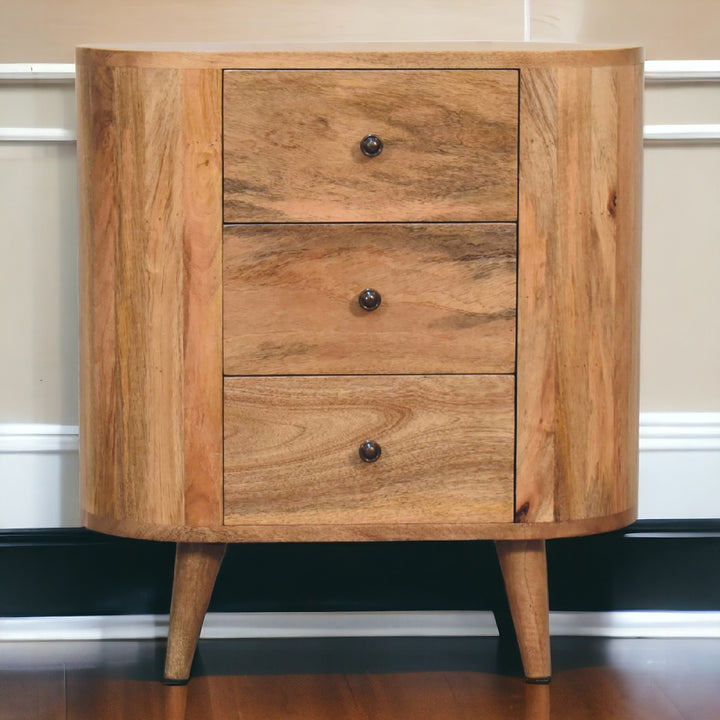 Solid Wood Mini Oak-ish Cabinet, 3-Drawer, Nordic Legs, Brown