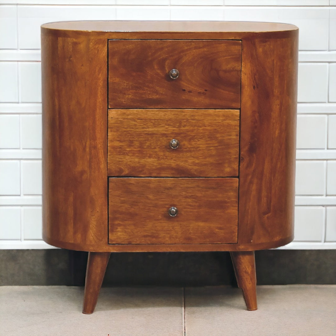 Solid Wood Mini Chestnut Cabinet, 3-Drawers, Brown