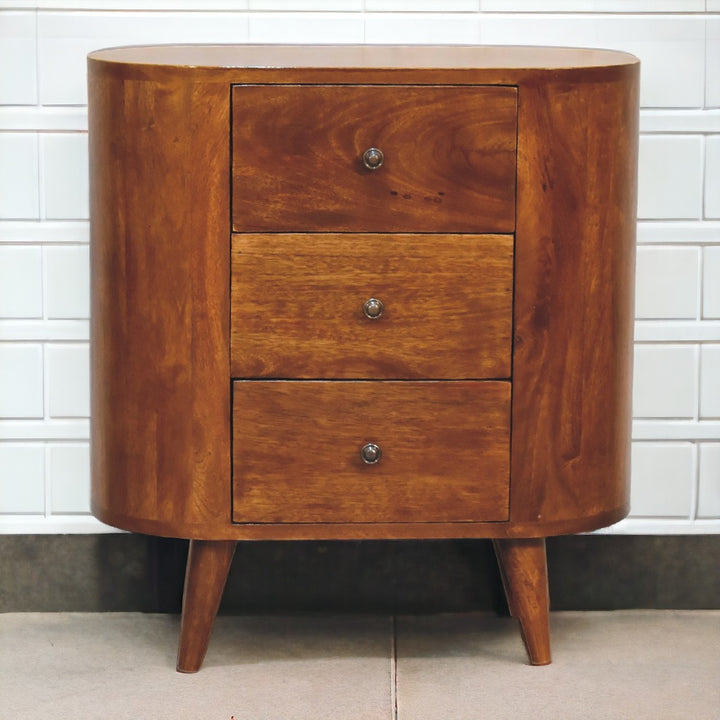 Solid Wood Mini Chestnut Cabinet, 3-Drawers, Brown