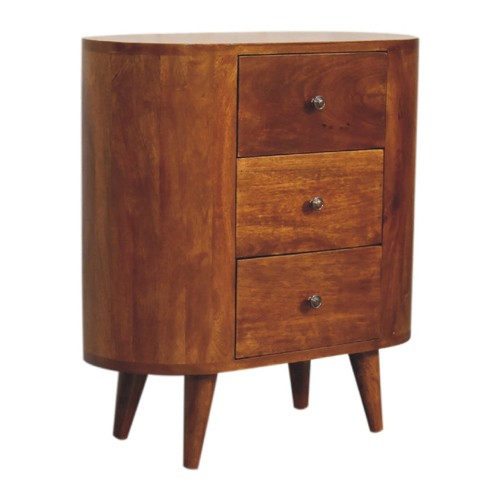 Solid Wood Mini Chestnut Cabinet, 3-Drawers, Brown