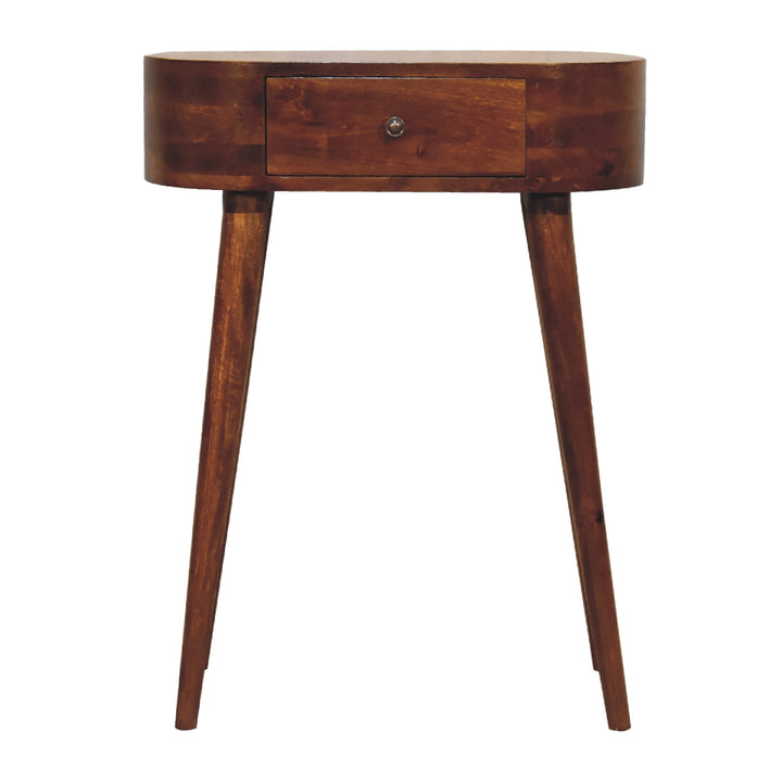 Solid Wood Mini Albion Chestnut Console, 1-Drawer, Nordic Legs, Dark Brown