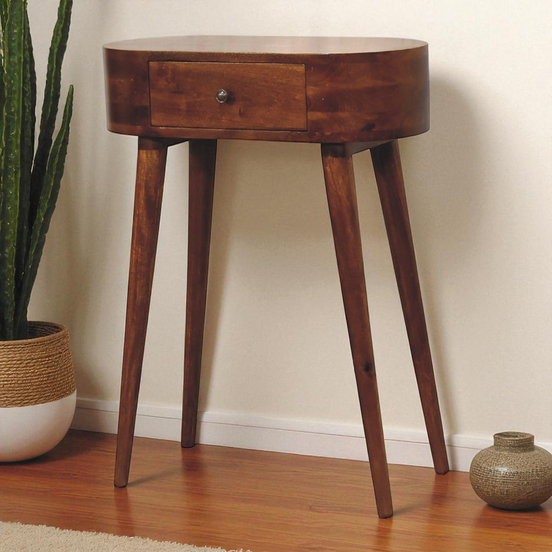 Solid Wood Mini Albion Chestnut Console, 1-Drawer, Nordic Legs, Dark Brown