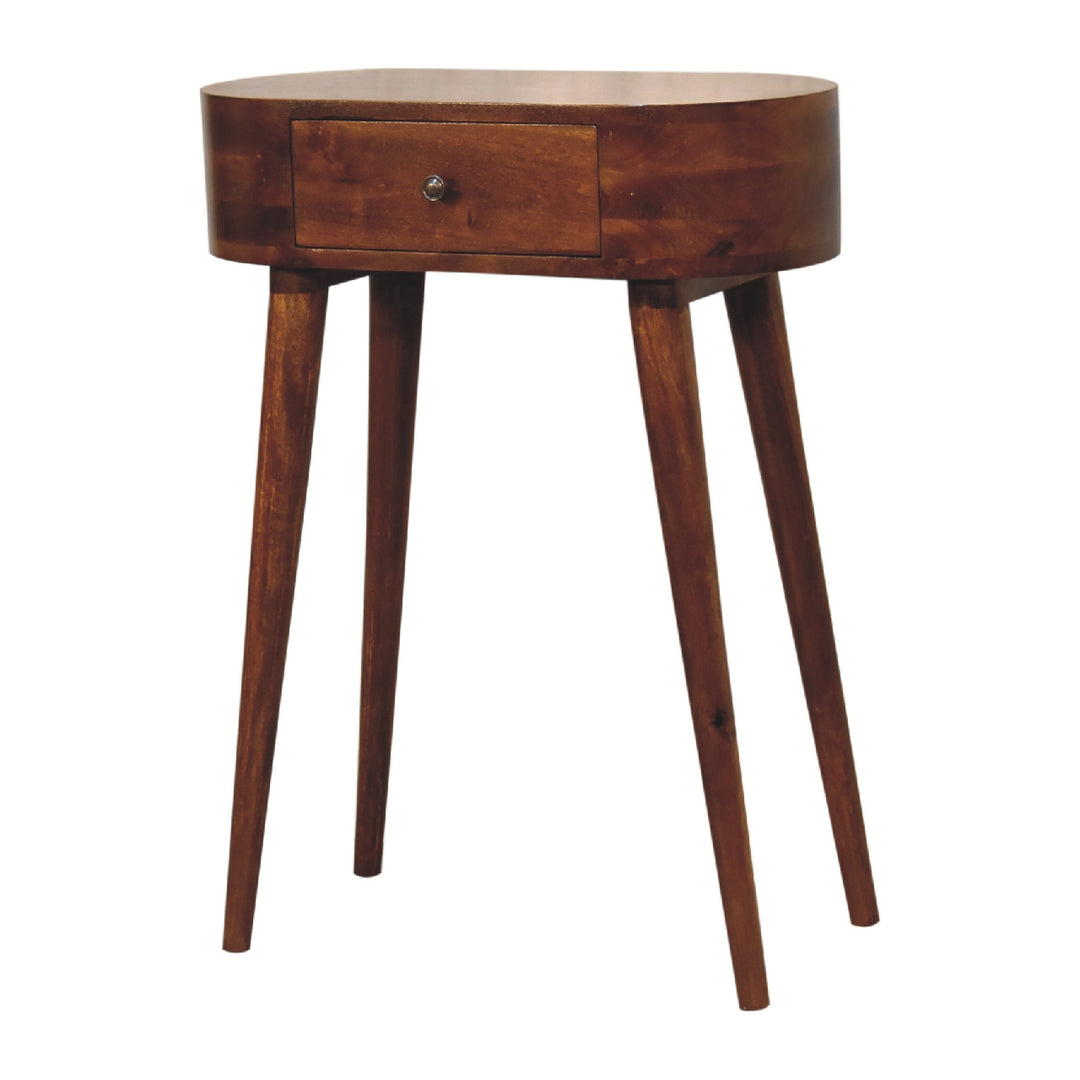 Solid Wood Mini Albion Chestnut Console, 1-Drawer, Nordic Legs, Dark Brown