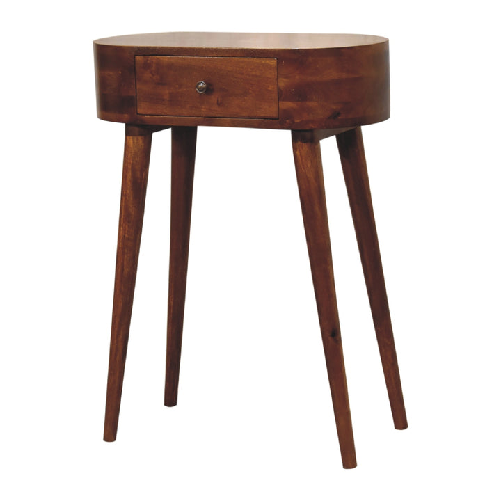Solid Wood Mini Albion Chestnut Console, 1-Drawer, Nordic Legs, Dark Brown