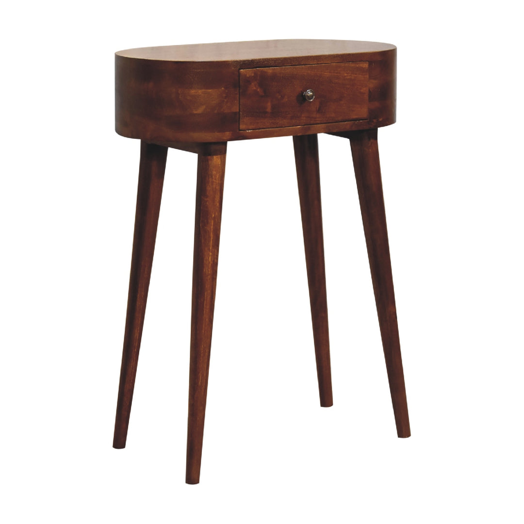 Solid Wood Mini Albion Chestnut Console, 1-Drawer, Nordic Legs, Dark Brown