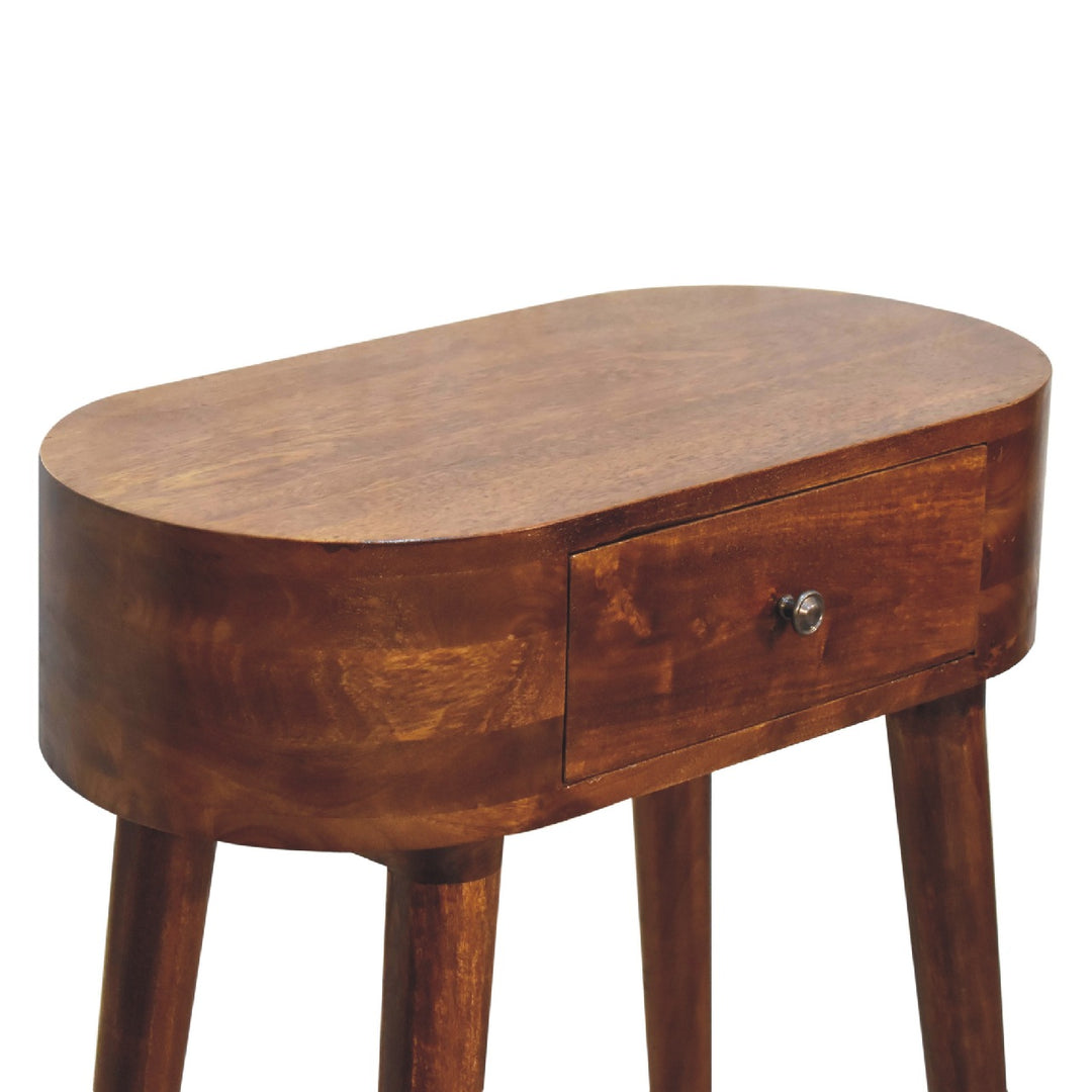 Solid Wood Mini Albion Chestnut Console, 1-Drawer, Nordic Legs, Dark Brown