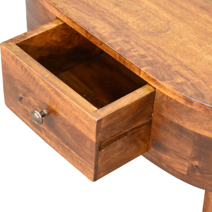 Solid Wood Mini Chestnut Rounded Coffee Table, 2-Drawers, Brown
