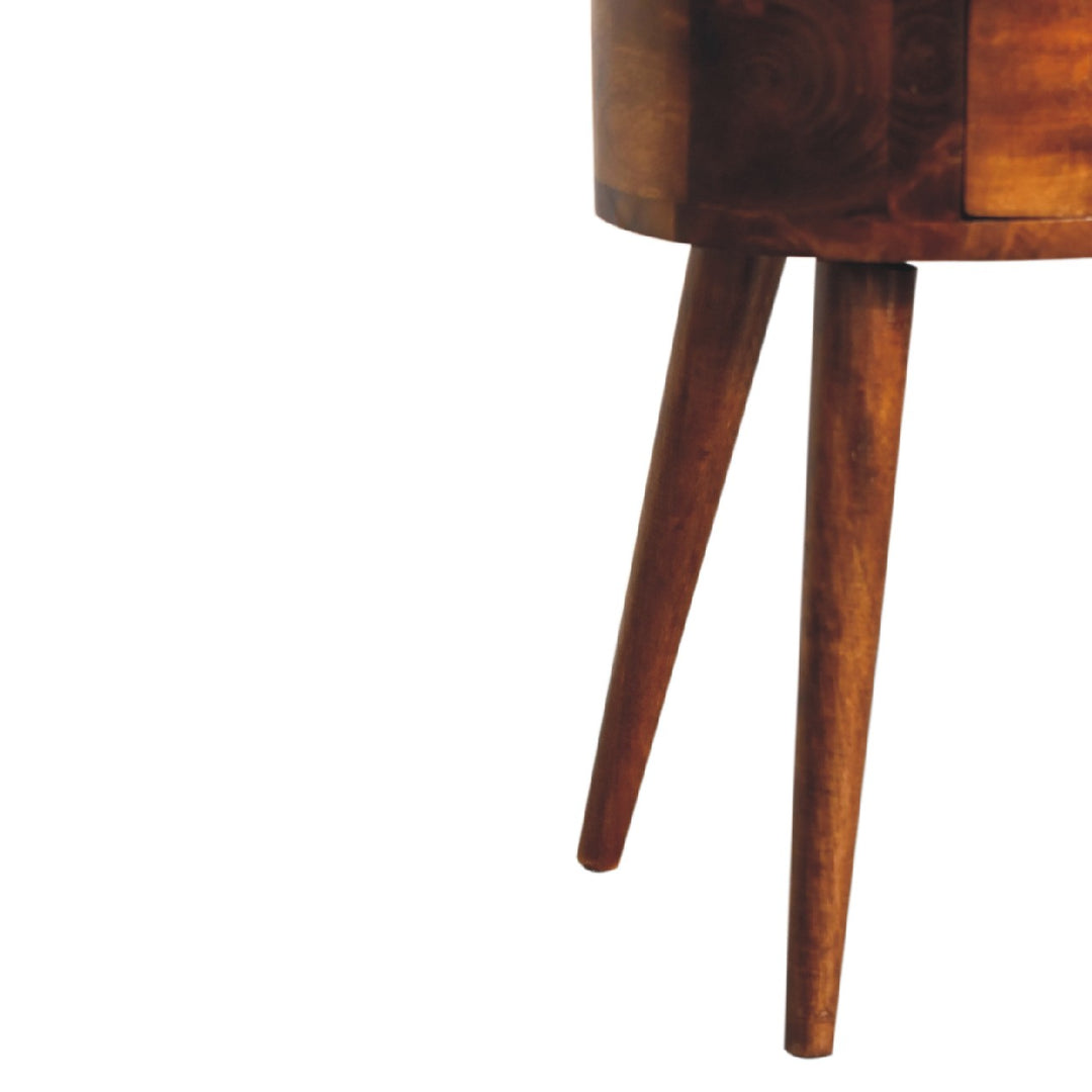 Solid Wood Mini Chestnut Rounded Nightstand, 2-Drawers, Nordic Legs, Brown