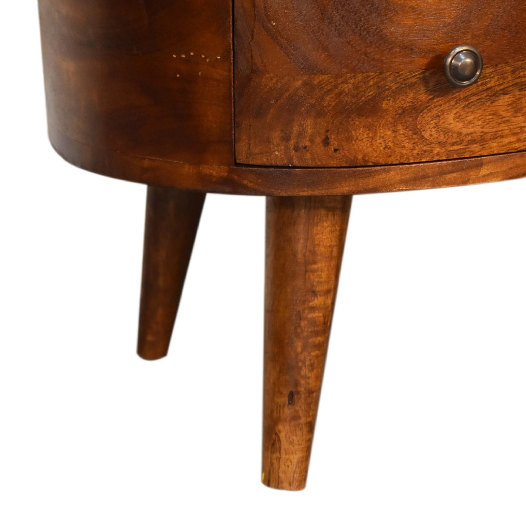Solid Wood Mini Chestnut Wave Coffee Table, 1-Drawer, 1 Open-Shelf, Nordic Legs, Dark Brown