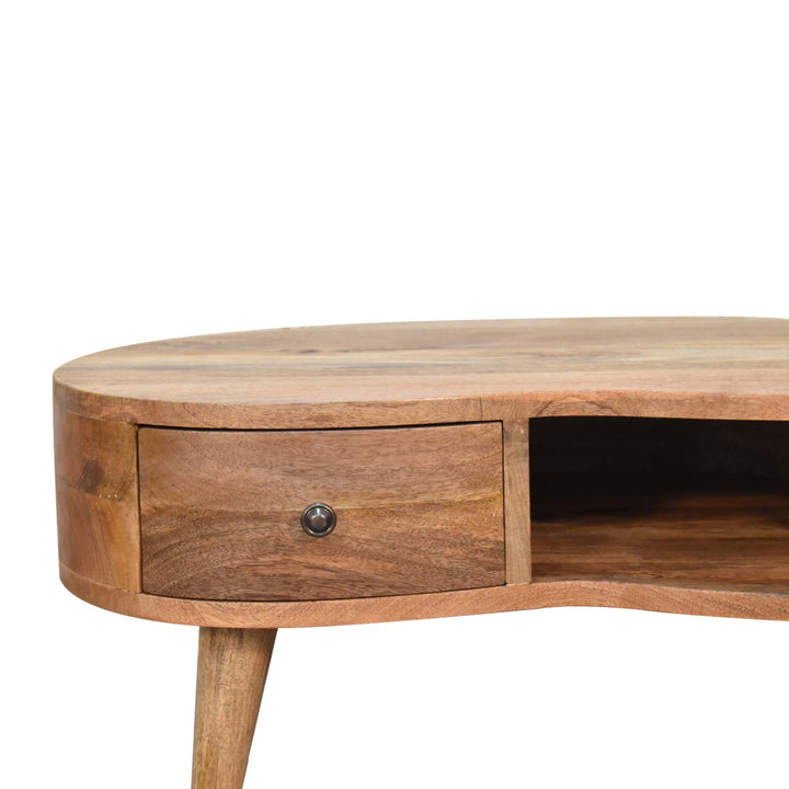 Solid Wood Mini Oak-ish Wave Coffee Table, 1-Drawer, 1 Open Slot, Nordic Legs, Light Brown,