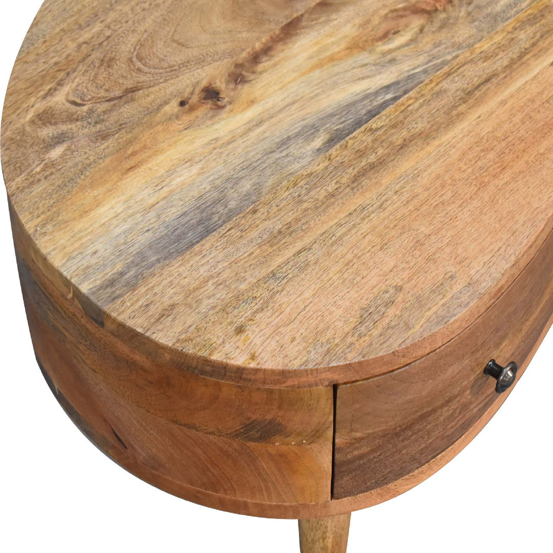 Solid Wood Mini Oak-ish Wave Coffee Table, 1-Drawer, 1 Open Slot, Nordic Legs, Light Brown,