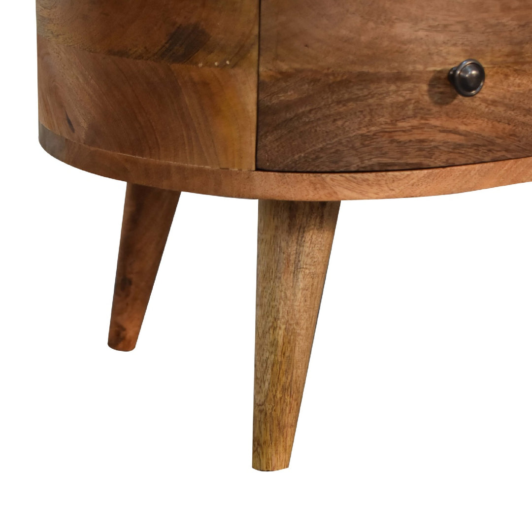 Solid Wood Mini Oak-ish Wave Coffee Table, 1-Drawer, 1 Open Slot, Nordic Legs, Light Brown,