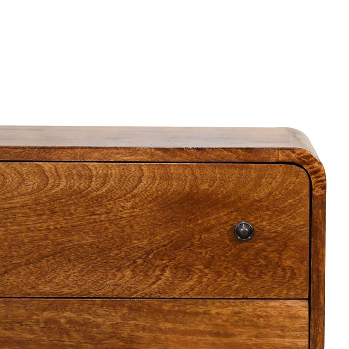Solid Wood Mini Curved Chestnut Chest, 3-Drawer, Nordic Legs, Brown