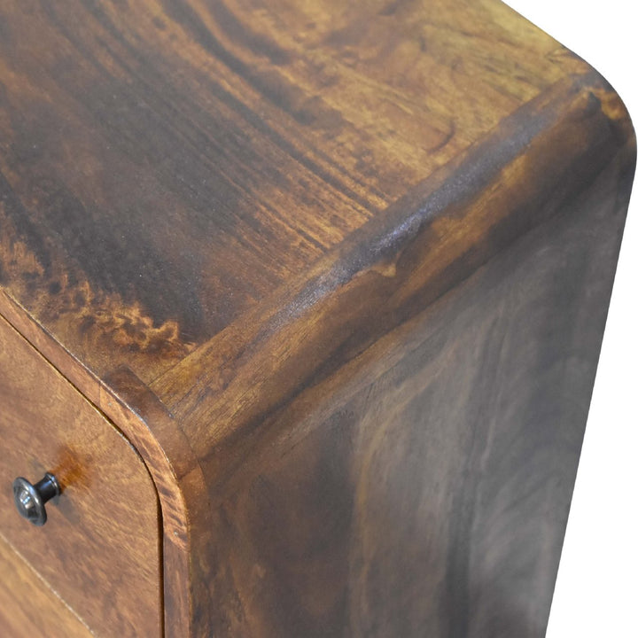 Solid Wood Mini Curved Chestnut Chest, 3-Drawer, Nordic Legs, Brown