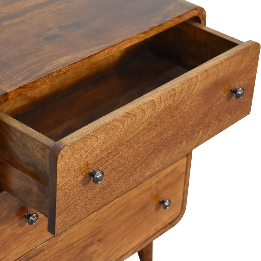 Solid Wood Mini Curved Chestnut Chest, 3-Drawer, Nordic Legs, Brown