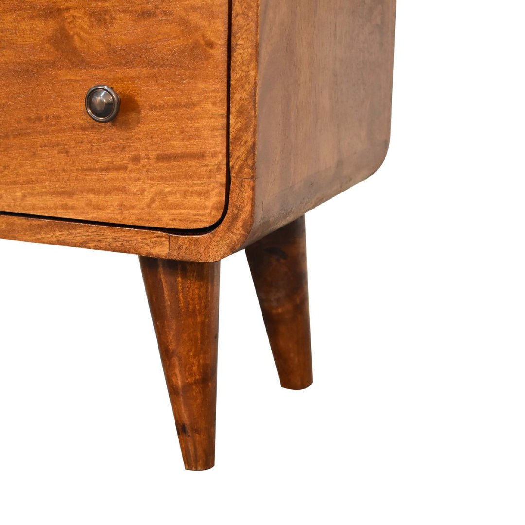 Solid Wood Mini Curved Chestnut Chest, 3-Drawer, Nordic Legs, Brown