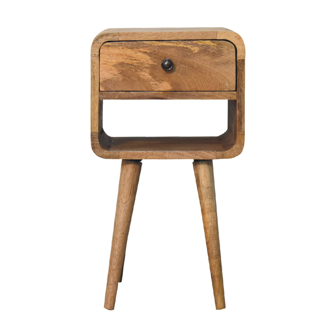 Solid Wood Mini Oak-ish Curve Lower nightstand, 1-Drawer, Open Slot
