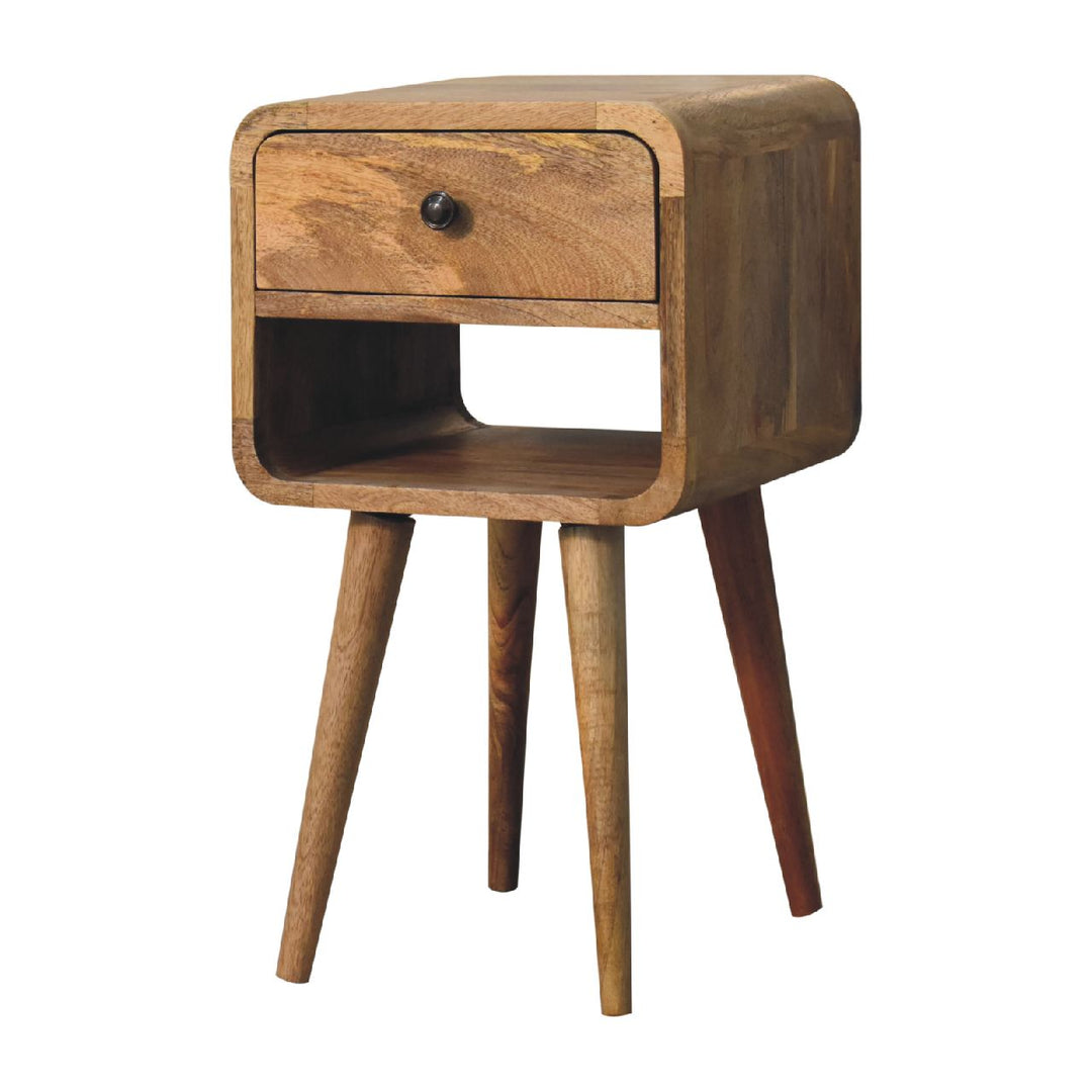 Solid Wood Mini Oak-ish Curve Lower nightstand, 1-Drawer, Open Slot