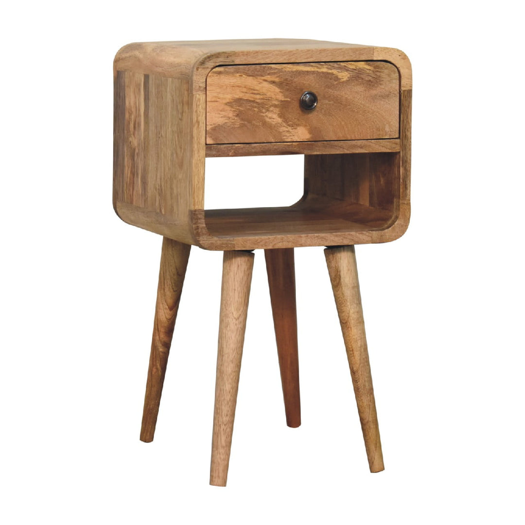 Solid Wood Mini Oak-ish Curve Lower nightstand, 1-Drawer, Open Slot