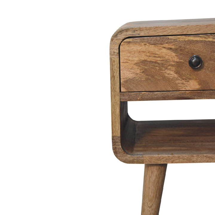 Solid Wood Mini Oak-ish Curve Lower nightstand, 1-Drawer, Open Slot