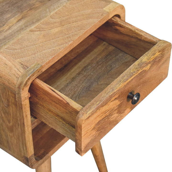 Solid Wood Mini Oak-ish Curve Lower nightstand, 1-Drawer, Open Slot