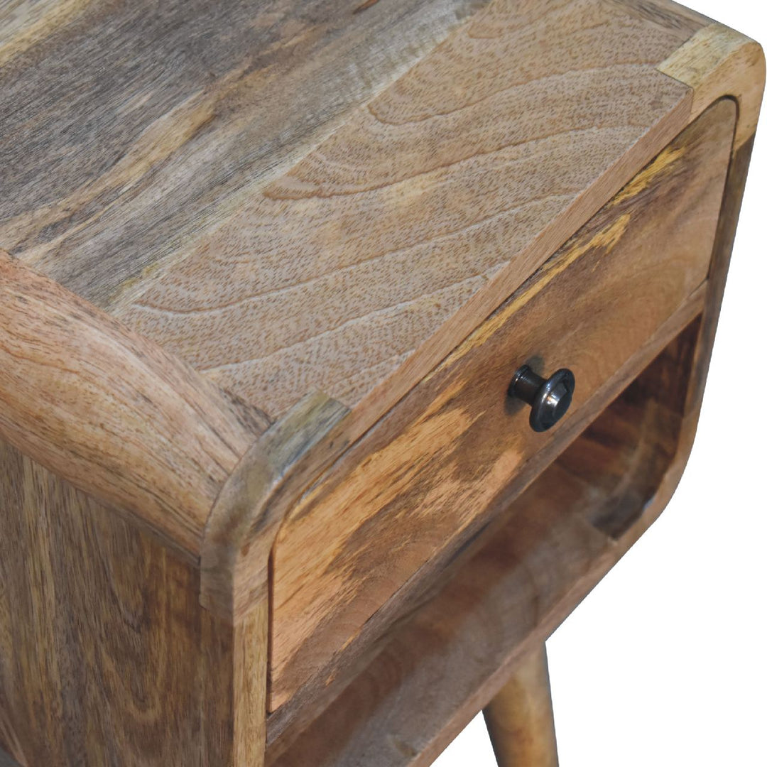 Solid Wood Mini Oak-ish Curve Lower nightstand, 1-Drawer, Open Slot