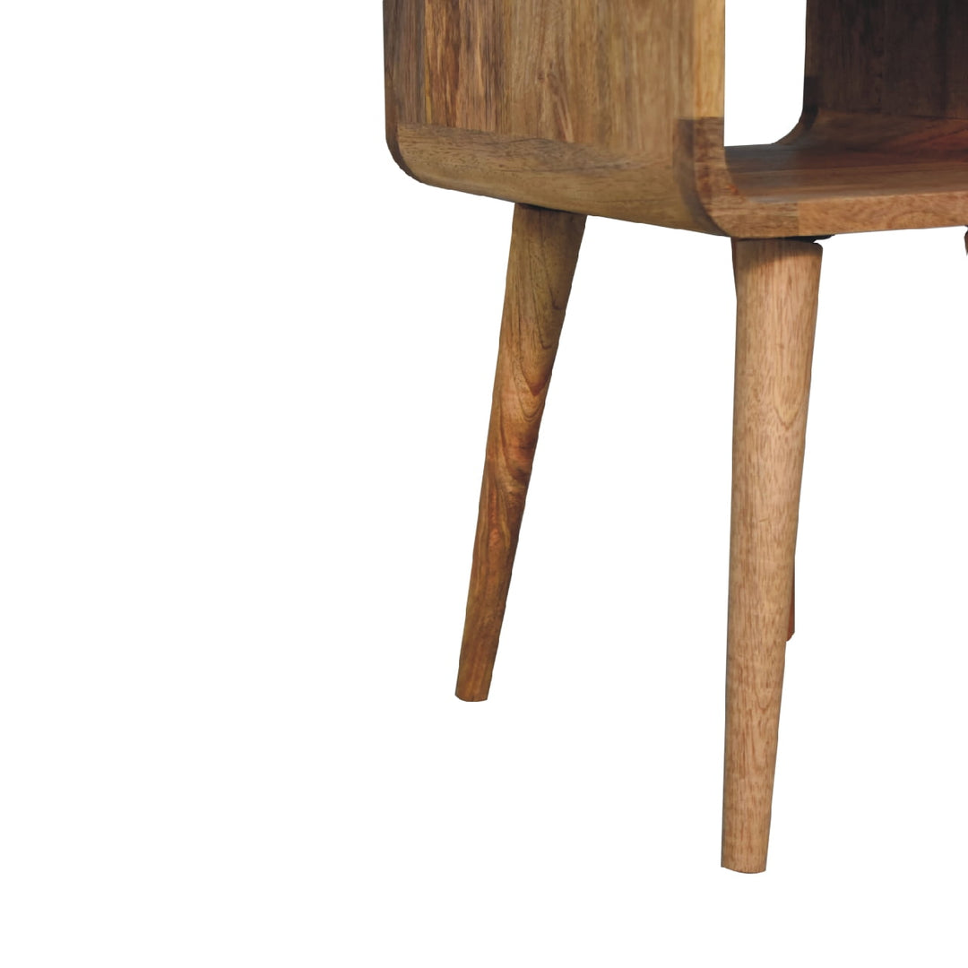 Solid Wood Mini Oak-ish Curve Lower nightstand, 1-Drawer, Open Slot